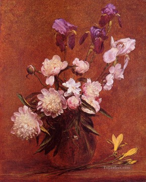 アンリ・ファンタン・ラトゥール Painting - 牡丹とアイリスの花束 アンリ・ファンタン・ラトゥール